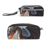 FHESDCW Astuccio per matite con drago sputafuoco, grande capacità, con cerniera, borsa per cosmetici da appendere, impermeabile, per viaggi, astuccio vintage in pelle per donne e uomini