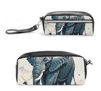 FHESDCW Astuccio per matite con elefante, grande capacità, con cerniera, borsa per cosmetici da appendere, impermeabile, per viaggi, astuccio vintage in pelle per donne e uomini