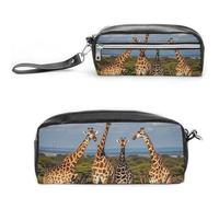 FHESDCW Astuccio per matite con famiglia di giraffe, grande capacità, con cerniera, da appendere, impermeabile, per viaggi, astuccio vintage in pelle per donne e uomini