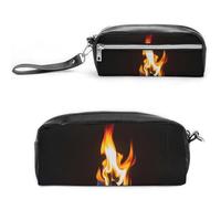 FHESDCW Astuccio per matite con fiamme rosse brucianti, grande capacità, con cerniera, borsa per cosmetici da appendere, impermeabile, per viaggi, astuccio vintage in pelle per donne e uomini