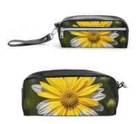 FHESDCW Astuccio per matite con fiori gialli e grigi, grande capacità, con cerniera, da appendere, impermeabile, per viaggi, astuccio vintage in pelle per donne e uomini