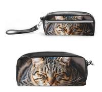 FHESDCW Astuccio per matite con gatto che dorme, grande capacità, con cerniera, borsa per cosmetici da appendere, impermeabile, per viaggi, astuccio vintage in pelle per donne e uomini