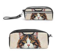 FHESDCW Astuccio per matite con gatto, grande capacità, con cerniera, da appendere, impermeabile, per viaggi, astuccio vintage in pelle per donne e uomini