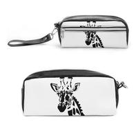 FHESDCW Astuccio per matite con giraffa bianca e nera, grande capacità, con cerniera, da appendere, impermeabile, per viaggi, astuccio vintage in pelle per donne e uomini