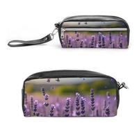 FHESDCW Astuccio per matite con lavanda e farfalle, grande capacità, con cerniera, da appendere, impermeabile, per viaggi, astuccio vintage in pelle per donne e uomini