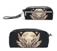 FHESDCW Astuccio per matite con luna e fiori, grande capacità, con cerniera, da appendere, impermeabile, per viaggi, astuccio vintage in pelle per donne e uomini