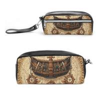 FHESDCW Astuccio per matite con mappa del tesoro antica, grande capacità, con cerniera, borsa per cosmetici da appendere, impermeabile, per viaggi, astuccio vintage in pelle per donne e uomini