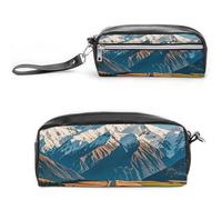 FHESDCW Astuccio per matite con montagna innevata, grande capacità, con cerniera, borsa per cosmetici da appendere, impermeabile, per viaggi, astuccio vintage in pelle per donne e uomini
