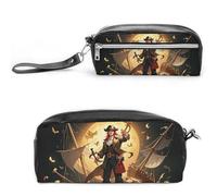 FHESDCW Astuccio per matite con motivo pirati dorati e mare segreto di grande capacità, con cerniera, da appendere, impermeabile, per viaggi, astuccio vintage in pelle per donne e uomini