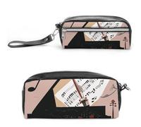 FHESDCW Astuccio per matite con note musicali e violino, grande capacità, con cerniera, da appendere, impermeabile, per viaggi, astuccio vintage in pelle per donne e uomini