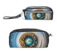 FHESDCW Astuccio per matite con occhi celesti, grande capacità, con cerniera, borsa per cosmetici da appendere, impermeabile, per viaggi, astuccio vintage in pelle per donne e uomini