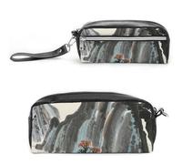 FHESDCW Astuccio per matite con paesaggio cinese, grande capacità, con cerniera, borsa per cosmetici impermeabile da appendere, per viaggi, astuccio vintage in pelle per donne e uomini