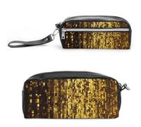 FHESDCW Astuccio per matite con paillettes dorate, grande capacità, con cerniera, borsa per cosmetici da appendere, impermeabile, per viaggi, astuccio vintage in pelle per donne e uomini