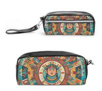FHESDCW Astuccio per matite con personaggi della civiltà antica, grande capacità, con cerniera, borsa per cosmetici impermeabile da appendere, per viaggi, astuccio vintage in pelle per donne e uomini