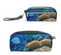 FHESDCW Astuccio per matite con pesce barriera corallina, grande capacità, con cerniera, borsa per cosmetici da appendere, impermeabile, per viaggi, astuccio vintage in pelle per donne e uomini