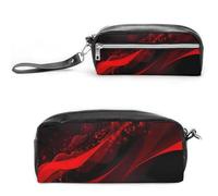 FHESDCW Astuccio per matite con sfondo nero e rosso, grande capacità con cerniera, borsa cosmetica impermeabile da appendere per viaggi, astuccio vintage in pelle per donne e uomini