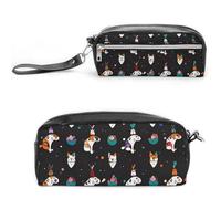 FHESDCW Astuccio per matite con simpatico gatto in stile cartone animato, grande capacità, con cerniera, da appendere, impermeabile, per viaggi, astuccio vintage in pelle per donne e uomini