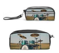 FHESDCW Astuccio per matite con stampa di campo musicale, grande capacità, con cerniera, borsa per cosmetici impermeabile da appendere, per viaggi, astuccio vintage in pelle per donne e uomini