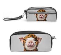 FHESDCW Astuccio per matite con stampa leopardata, grande capacità, con cerniera, borsa per cosmetici impermeabile da appendere, per viaggi, astuccio vintage in pelle per donne e uomini