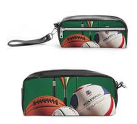 FHESDCW Astuccio per matite da basket, rugby, baseball, golf, grande capacità, con cerniera, da appendere, impermeabile, per viaggi, astuccio vintage in pelle per donne e uomini