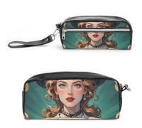 FHESDCW Astuccio per matite da donna, grande capacità, con cerniera, impermeabile, per viaggi, vintage, in pelle, per donne e uomini