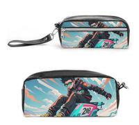 FHESDCW Astuccio per matite da skateboard e sci, grande capacità, con cerniera, borsa per cosmetici da appendere, impermeabile, per viaggi, astuccio vintage in pelle per donne e uomini