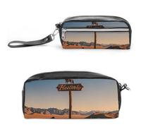 FHESDCW Astuccio per matite retrò con cowboy occidentale a cavallo, grande capacità con cerniera, borsa cosmetica impermeabile da appendere per viaggi, astuccio vintage in pelle per donne e uomini