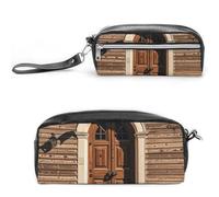 FHESDCW Astuccio per matite retrò con design rurale, grande capacità con cerniera, borsa per cosmetici impermeabile da appendere, per viaggi, astuccio vintage in pelle per donne e uomini