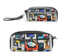 FHESDCW Astuccio per matite Street Art, grande capacità, con cerniera, da appendere, impermeabile, per viaggi, astuccio vintage in pelle per donne e uomini