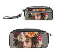 FHESDCW Astuccio portamatite a forma di vortice floreale, grande capacità, con cerniera, borsa per cosmetici da appendere, impermeabile, per viaggi, astuccio vintage in pelle per donne e uomini