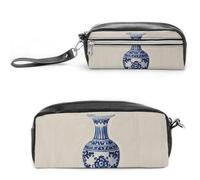 FHESDCW Astuccio portamatite in porcellana blu cinese, grande capacità, con cerniera, borsa per cosmetici impermeabile da appendere, per viaggi, astuccio vintage in pelle per donne e uomini