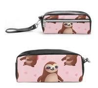 FHESDCW Astuccio rosa bradipo grande capacità con cerniera, borsa cosmetica impermeabile da appendere per viaggi, astuccio vintage in pelle per donne e uomini