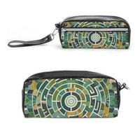 FHESDCW Astuccio rotondo con labirinto grande capacità con cerniera, borsa cosmetica impermeabile da appendere per viaggi, astuccio vintage in pelle per donne e uomini