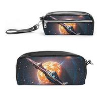 FHESDCW Astuccio spaziale grande capacità con cerniera, borsa per cosmetici impermeabile da appendere, per viaggi, astuccio vintage in pelle per donne e uomini