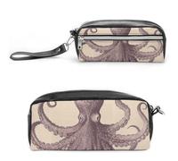 FHESDCW Astuccio vintage a forma di polipo, grande capacità, con cerniera, borsa per cosmetici da appendere, impermeabile, per viaggi, astuccio vintage in pelle per donne e uomini