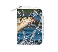 FHESDCW Big Mouth Bass Bites Bait Card Holder per uomini e donne, porta carte di credito in pelle con 20 slot per carte di credito piccola borsa con cerniera