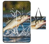 FHESDCW Big Mouth Bass Bites Bait Coperta da picnic con borsa tote con cerniera, coperta impermeabile portatile per esterni, leggera e pieghevole, tappetino per spiaggia, campeggio, parco, 150 x 100