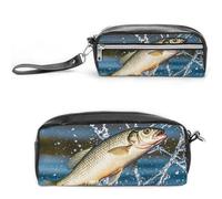 FHESDCW Big Mouth Bass Bites Bait Pencil Case grande capacità con cerniera, borsa cosmetica impermeabile da appendere per viaggi, astuccio vintage in pelle per donne e uomini