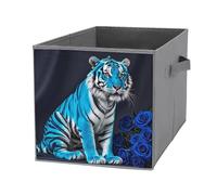 FHESDCW Blue Rose Tiger - Scatola portaoggetti pieghevole con manici, resistente Oxford, 1 organizer pieghevole per casa, scaffale, ufficio, viaggi