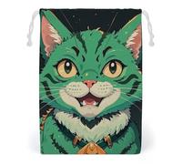FHESDCW Borsa in tela con coulisse a forma di gatto verde, sacchetti riutilizzabili per gioielli da viaggio, sacchetti lavabili per regali, caramelle, cosmetici, 20 x 25 cm