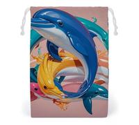 FHESDCW Borsa in tela con coulisse con delfino astratto, sacchetti riutilizzabili da viaggio, sacchetti lavabili per regali, caramelle, cosmetici, 12 x 18 cm