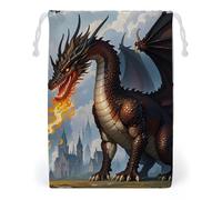 FHESDCW Borsa in tela con coulisse con draghi sputafuoco, sacchetti riutilizzabili per gioielli da viaggio, sacchetti lavabili per regali, caramelle, cosmetici, 20 x 25 cm
