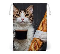 FHESDCW Borsa in tela con coulisse, con motivo gatto, pane, caffè, gioielli, sacchetti riutilizzabili da viaggio, sacchetti lavabili per regali, caramelle, cosmetici, 12 x 18 cm