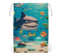 FHESDCW Borsa in tela con coulisse con squali e piccoli pesci, sacchetti riutilizzabili da viaggio per gioielli, sacchetti lavabili per regali, caramelle, cosmetici, 12 x 18 cm