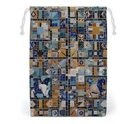 FHESDCW Borsa in tela con coulisse in stile nostalgico con mosaico in marmo, sacchetti riutilizzabili per gioielli da viaggio, sacchetti lavabili per regali, caramelle, cosmetici, 20 x 25 cm