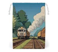 FHESDCW Borsa in tela con coulisse, motivo locomotiva rurale, ferroviaria, riutilizzabile, da viaggio, per gioielli, sacchetti lavabili per regali, caramelle, cosmetici, 20 x 25 cm