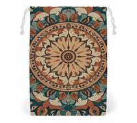 FHESDCW Borsa in tela con coulisse, motivo mandala e ghirlanda, riutilizzabili, da viaggio, sacchetti lavabili per regali, caramelle, cosmetici, 12 x 18 cm