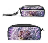 FHESDCW Botany Dente di leone viola astuccio grande capacità con cerniera, borsa cosmetica impermeabile da appendere per viaggi, astuccio vintage in pelle per donne e uomini