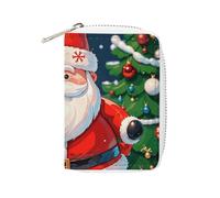 FHESDCW Buon Natale Babbo Natale porta carte di credito per uomini e donne, porta carte di credito in pelle con 20 scomparti per carte di credito piccola borsa con cerniera