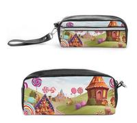 FHESDCW Candy Land Astuccio grande capacità con cerniera, borsa cosmetica impermeabile da appendere, per viaggi, astuccio vintage in pelle per donne e uomini